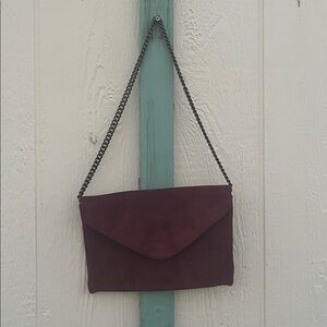 J.Crew Burgundy Suede Leather Envelope Chain Crossbody Clutch Bag